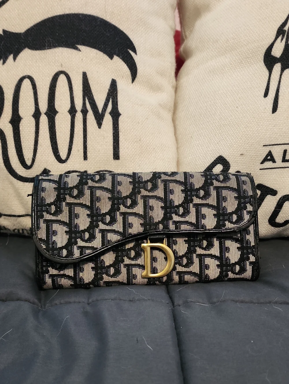 Dior Beige & Black Oblique Canvas And Saffiano 'D' Long Wallet